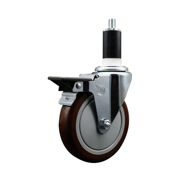 5'' Maroon Poly Swivel 1-3/8'' Expanding Stem Caster with Brake